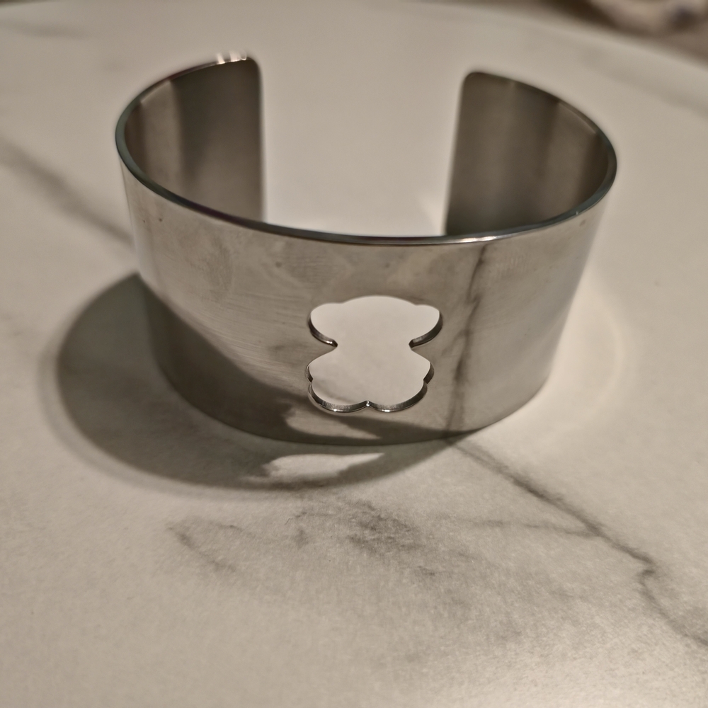 Stainless Steel Silver Cuff Bracelet with Bear Cutout